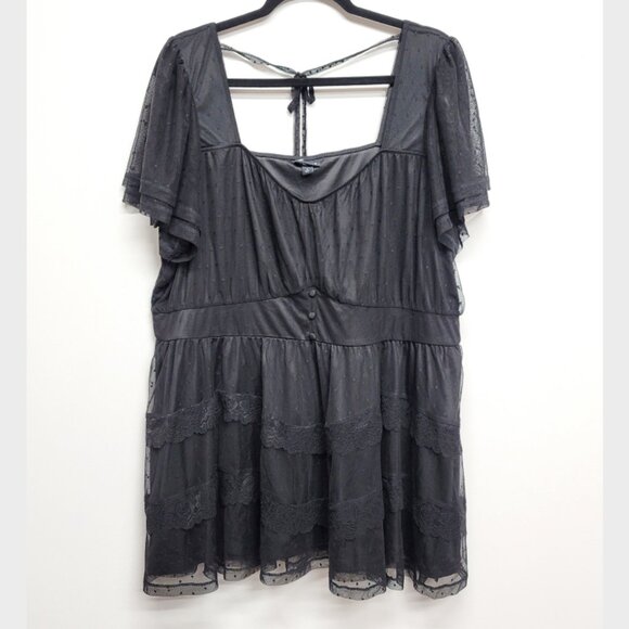NEW Torrid 2 Black Clip Dot Mesh Flutter Sleeve Babydoll Top 2X 18 20 - Picture 1 of 10